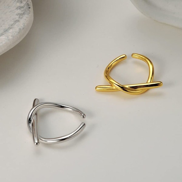 Silverring, oändlighetsknut geometrisk justerbar ring