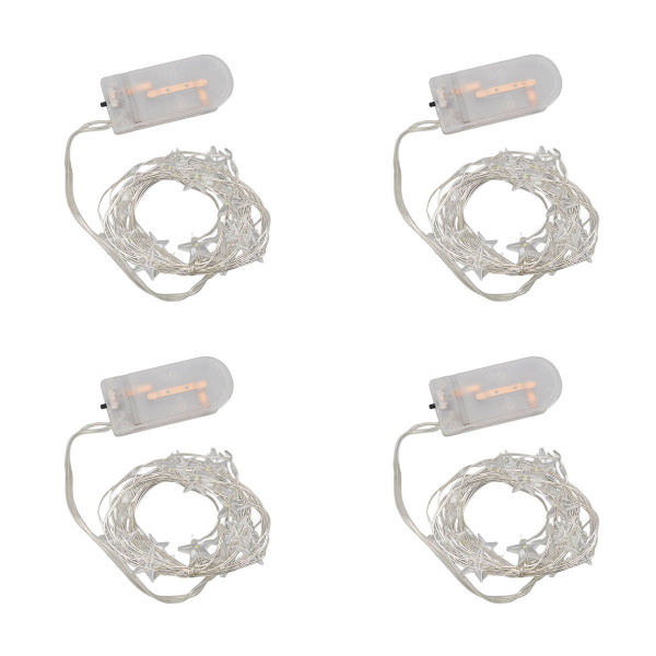Pakke med 4 stjernelyskæder batteridrevet 20 LED stjernefe KLB
