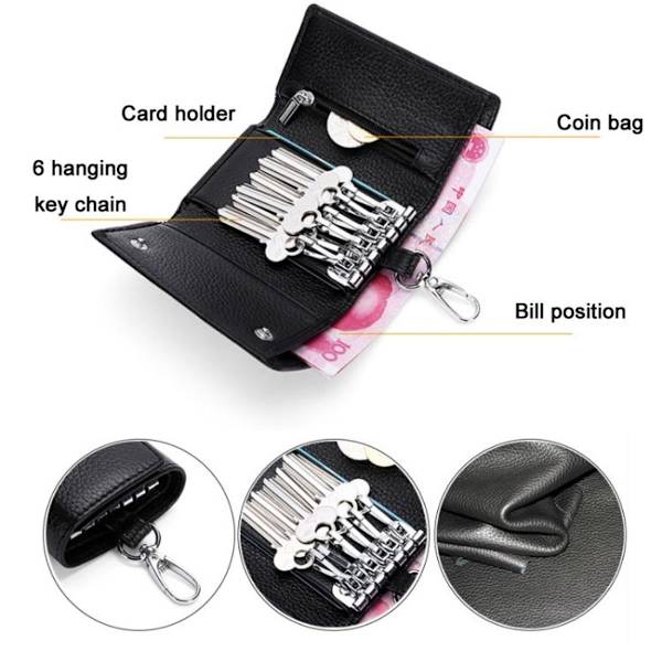 TP-9090K Multifunktionell Tri-Fold Lädernyckelplånbok (Lila)