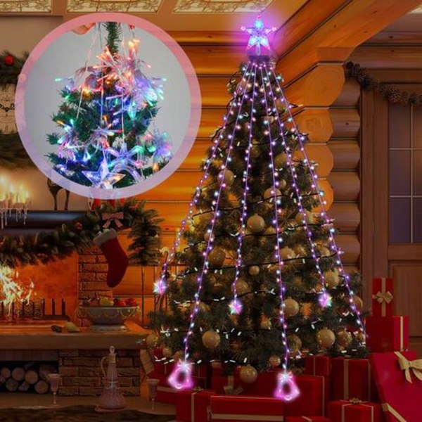 LED joulukuusen valoseppele 200 LEDiä 2m ulkona jouluseppele tähtirenkaalla Bells RGB