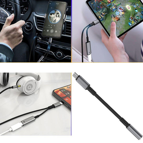 USB Type C til 3,5 mm hodetelefonkontakt Adapter 2-pak USB Grå