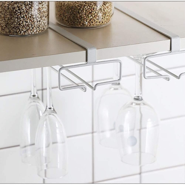 Hängande Glasställ i Metall för Vinglas Under Skåp Installation Rymmer upp till 4 Glas (2-pack, Vit)