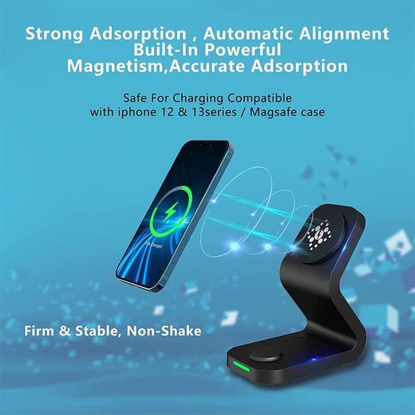 Magnetisk trådløs oplader, 3 i 1 15W trådløs oplader sort