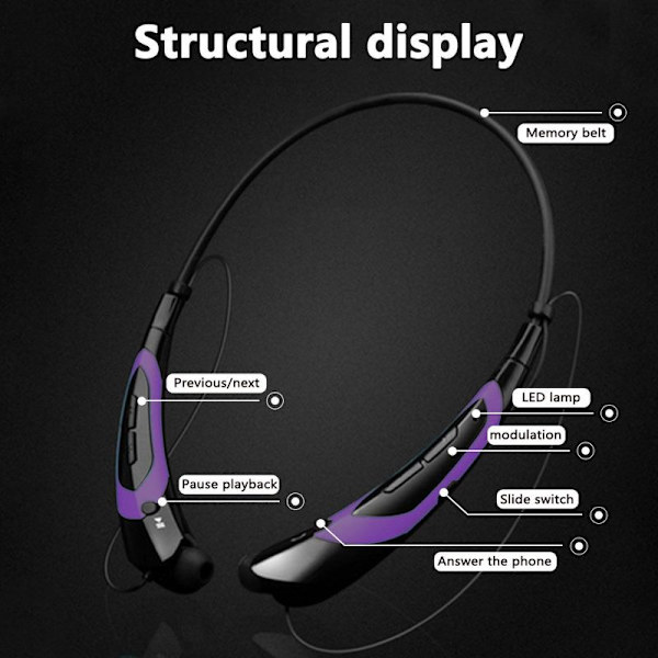 Bluetooth-hörlurar, trådlösa Bluetooth 4.0 krage lila