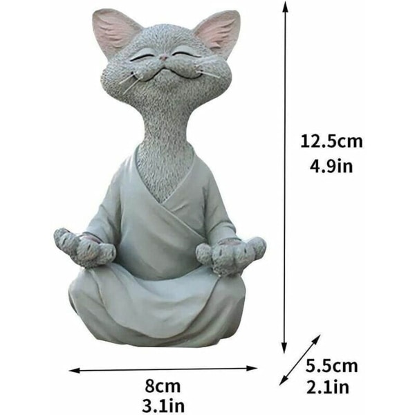 Meditationsstaty Kattfigur Harts Grå Zen Yogadekoration