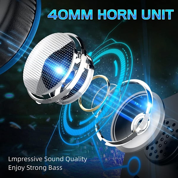 Pro Gaming Headset Over-Ear Brusreducerande Hörlurar Blå