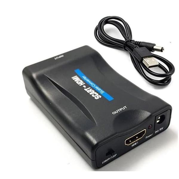 Scart til HDMI-konverter, 1080P Scart til HDMI-lyd- og videoadapter, sort