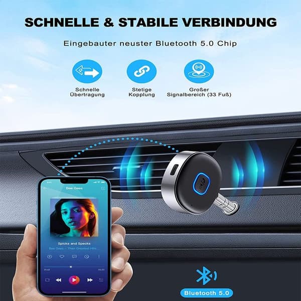 AUX Bluetooth-adapter til bil, trådløs bil Bluetooth 5.0-modtager til