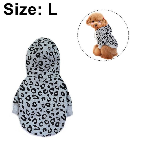 Leopardikuvioinen koirahuppari hatulla, koiranvaatteet harmaa