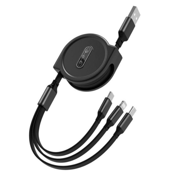 3 i 1 Teleskopisk Laddkabel för Apple Android Svart