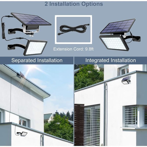 Solcellelys for utendørs bruk Solcellelys Split 1000 lumen 48 LED IP65 vanntett