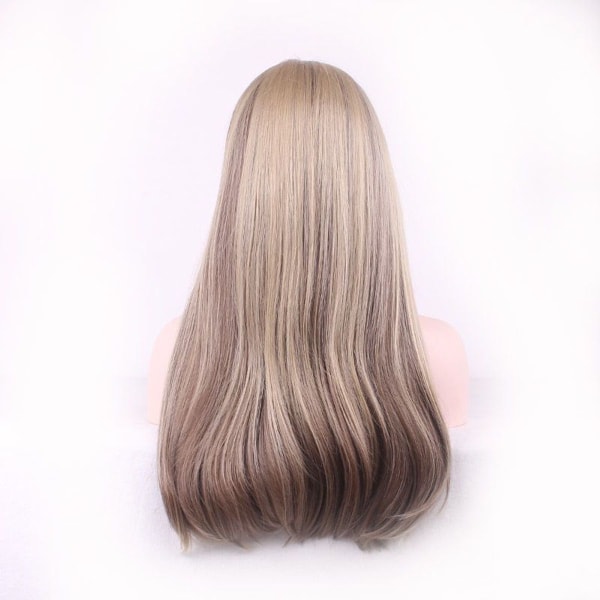 Light blonde long straight women's wig with Qi bangs