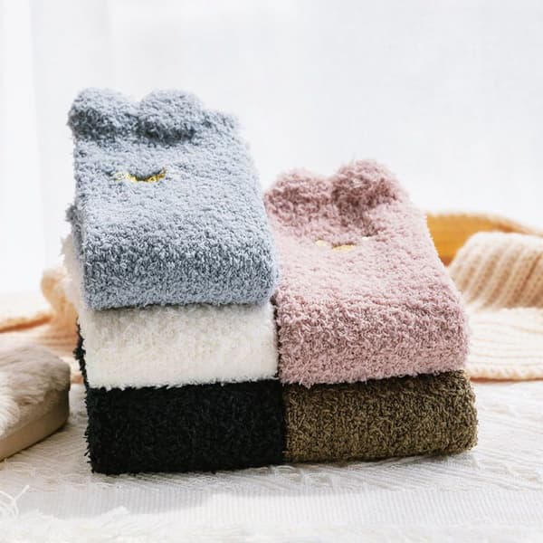 Fluffy sko og sokker, Fluffy Microfiber Crew Socks, Black KLB
