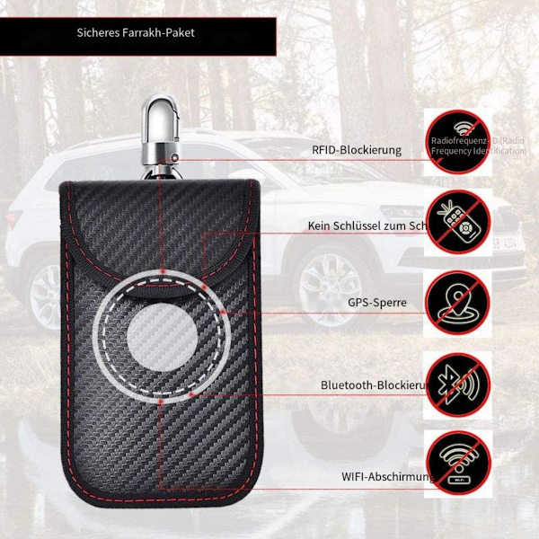 Skydd Bilnyckel, 2-pack Mini Faraday Påsar Kolfiber Nyckellös