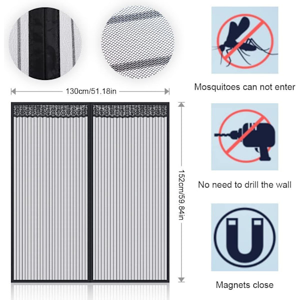 Et sæt (broderet ørekaffe, bredde 130*højde 150cm) myggenet magnetisk vindue, mesh vinduesgardiner myggenet myggenet myggenet