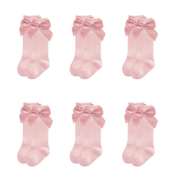 Dobbel rosa babystrømper med sløyfe høst/vinter 13-15cm KLB