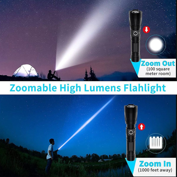 10000 Lumen Lommelygte, LED Lommelygte Ekstremt Lys 5000mAh USB Genopladelig KLB