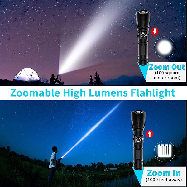 10000 Lumenin taskulamppu, erittäin kirkas LED-taskulamppu 5000mAh USB-ladattava KLB
