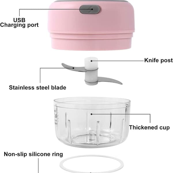 Elektrisk mini hvidløgsslicer, slicer og hakker pink
