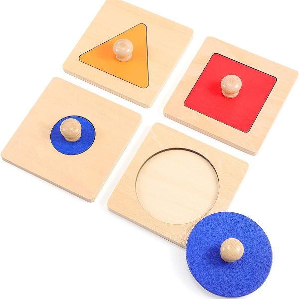 4 st geometriska pusselbrädor Montessori Flera former Pussel Knapp Träpussel Vo KLB