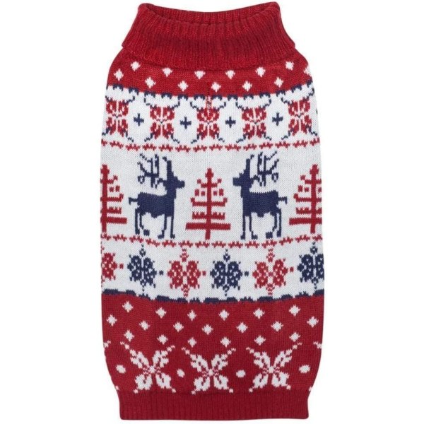 Festlig årsavslutning Reinsdyr jul retro vintage genser for hunder i tangorød og marineblå, pakke med 1 hundeklær(S)