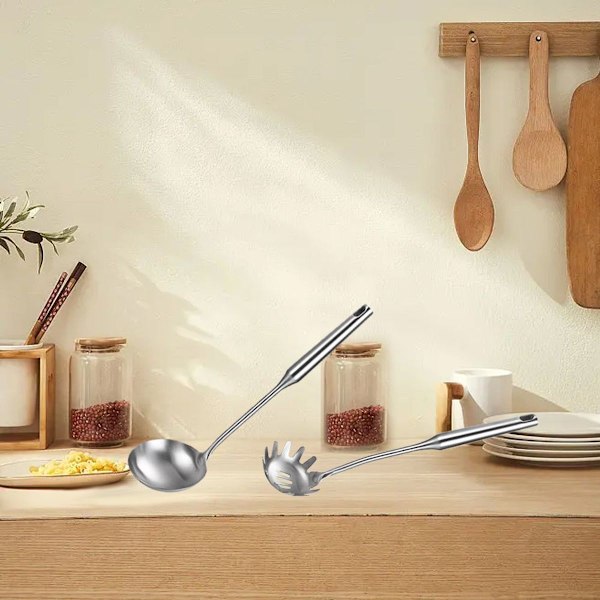 Køkkenredskabssæt i rustfrit stål, 2 dele. Helt i metal 201# suppeske + 201# nudel