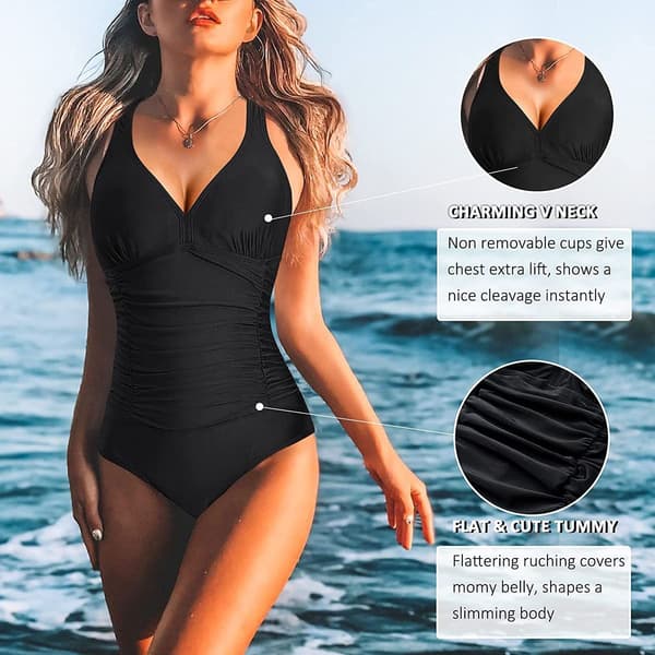 Baddräkt Monokini Tummy Control Slankning V-ringad baddräkt
