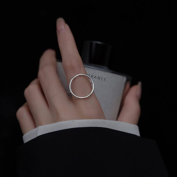 Silverring, geometrisk cirkulär urringning, justerbar ring