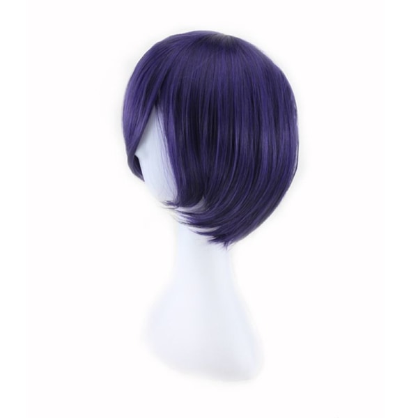 Sininen-violetti kasvojen ympärille kiedottava cosplay-animaatioperuukki (24-25 cm) roolipeliin lyhyt peruukki