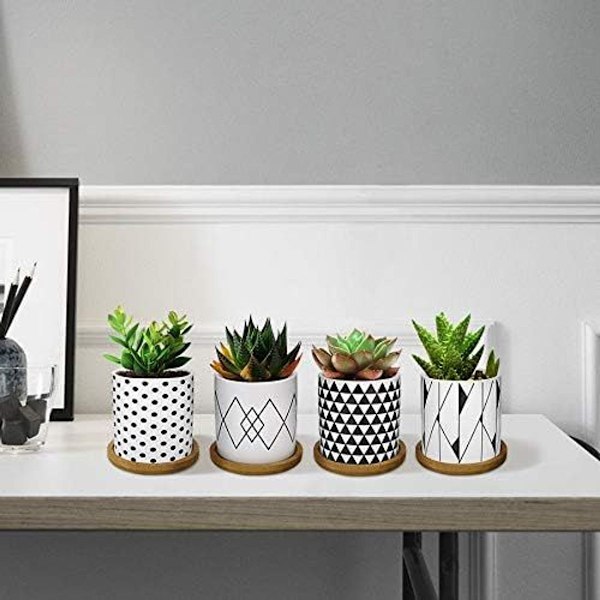 4 st blomkrukor, minikrukor i keramik för suckulenter med