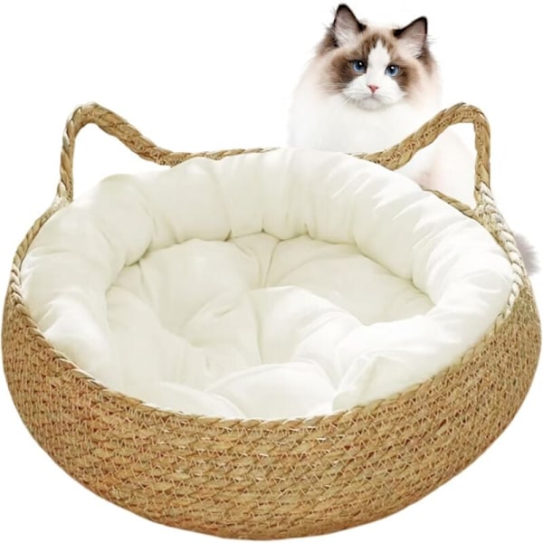 Kattesenger 2 i 1 Vevde kattekurver Seng med myk pute for komfortabel kattunge kattunge KLB