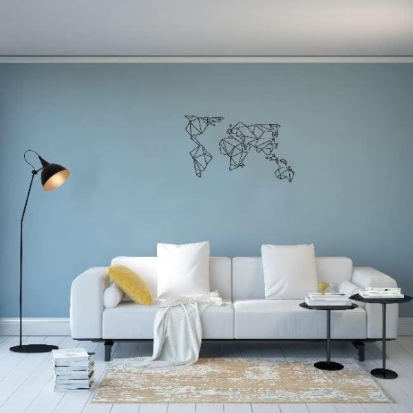 Musta maailmankartta Metalliseinien koristelu - taidetta, kotia, sisustusta - olohuoneeseen, toimistoon, seinään