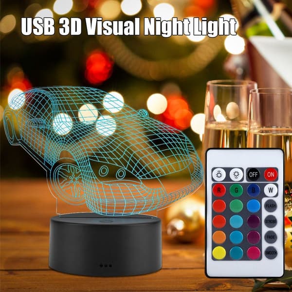 4.5V USB 3D Visuel Bil Natlampe 7 Farver Touch Desk KLB