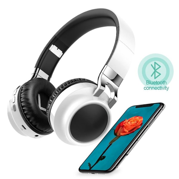 Bluetooth hovedtelefoner foldbare trådløse, HiFi stereo headset sort og hvid