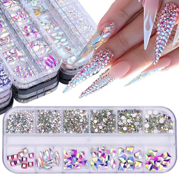 12 Grid Flat Shaped Manicure Rhinestone Nail Decoration 09