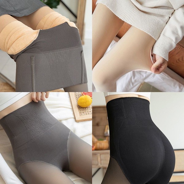 Varma tights, hög midja, bikakestruktur, 250 g, grå medelkod KLB