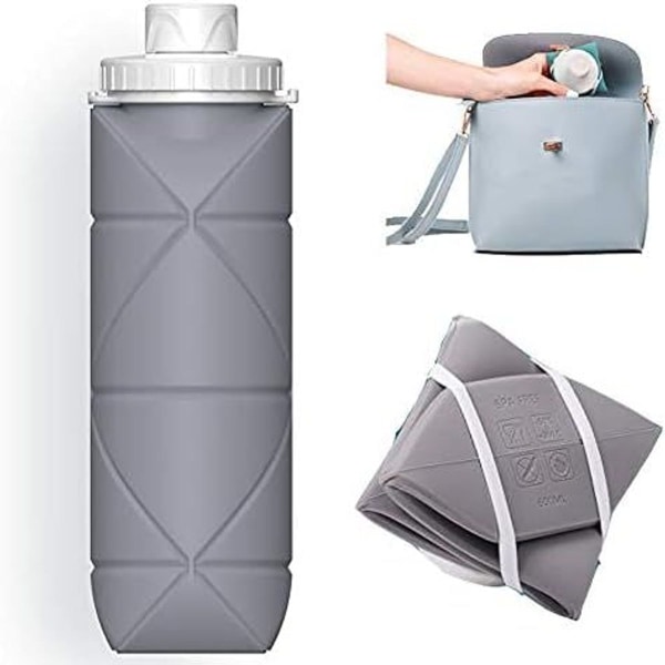 Specialtillverkade hopfällbara vattenflaskor 2-pack BPA-fri grå KLB