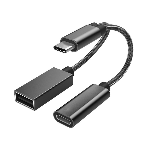 2 i 1 USB Type-C til USB-adapter (OTG-kabel + strømkabel) Sort