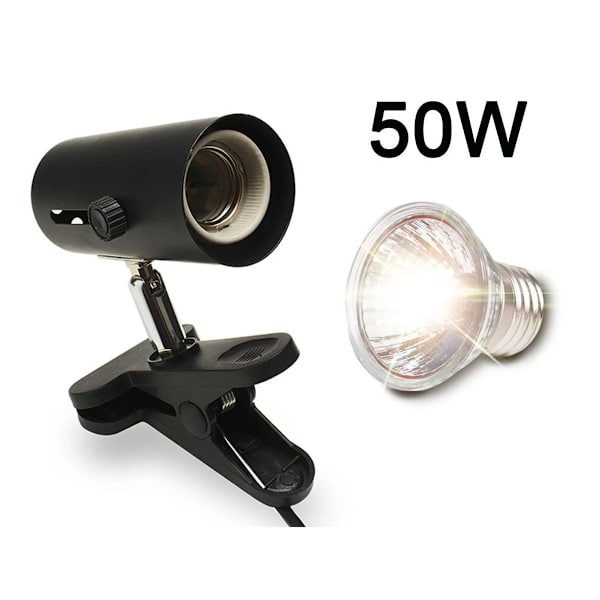 Reptillampe sæt med påsættelig keramisk lysholder i sort og 50 W lampe KLB