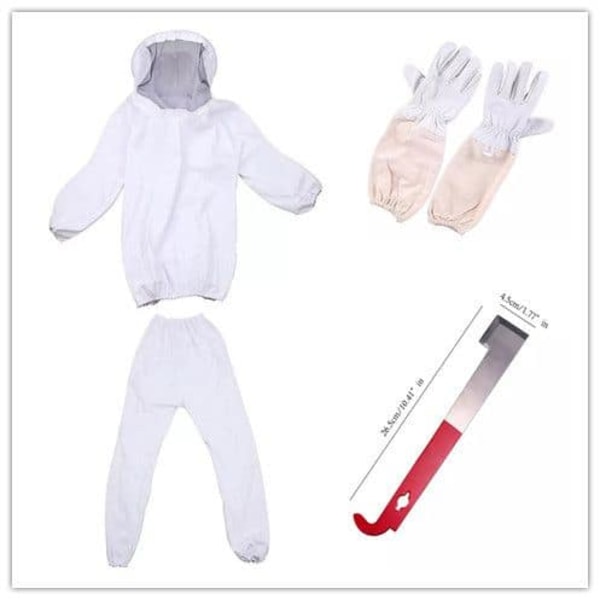 Profesjonelt birøkterkostyme (inkluderer jakke, bukser, hansker, skraper) hvit