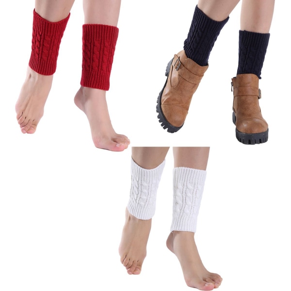 3 par varme strikkede vinterstøvler til kvinder Manchetstrømper Short Leg Combo 3 KLB
