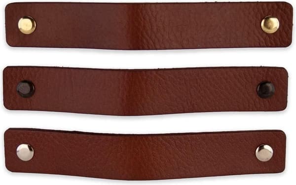 Læderhåndtag til møbler - cognac - 6 stk. - 16,5 x 2,5 cm - indeholder 3