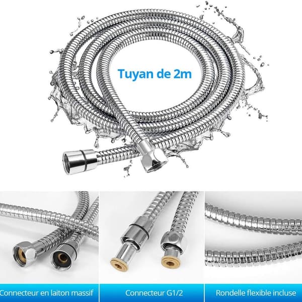 Rostfri duschslang 200cm, duschslang 2m, rostfri flexibel