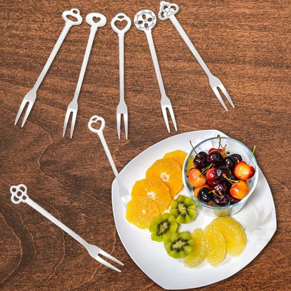 6 st/set rostfria fruktgafflar efterrättskakor två tänder KLB