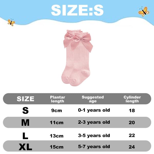 Dubbla rosa babystrumpor med rosett höst/vinter 9-11cm KLB