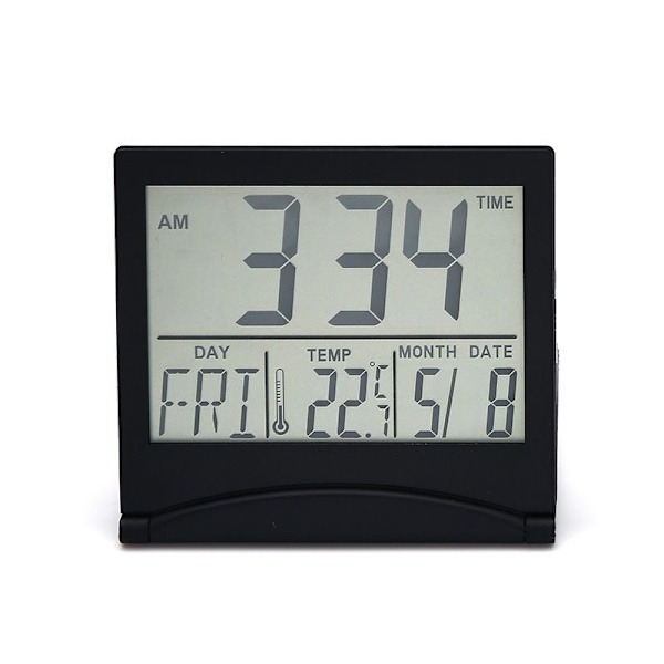 Digital LCD-skrivbordsklocka Temperatur Reseklocka (Svart)