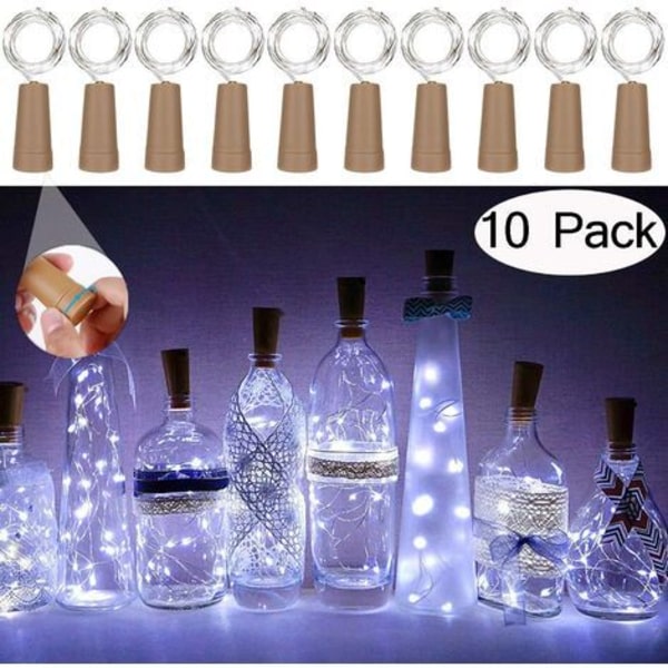 10 kappaletta pullon valoa 20 LED-valoketju kuparilanka korkki pullon valo, DIY-koristeluun, häihin, juhliin (valkoinen)