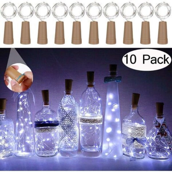 10 kpl pullonvalo 20 LED-valoketju kuparilanka korkkipullovalo, tee-se-itse-koristeluun, häihin, juhliin (valkoinen)
