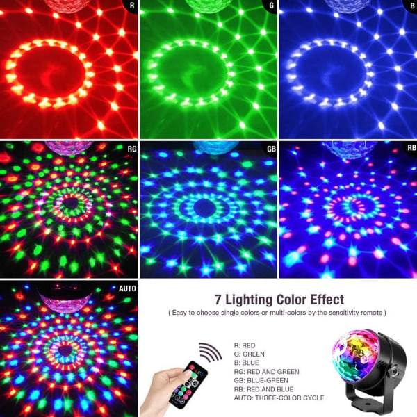 Led discoboll partyljus, musikstyrd disco ljuseffekter, disco ljus med USB-kabel, 360° roterande partyljus med fjärrkontroll