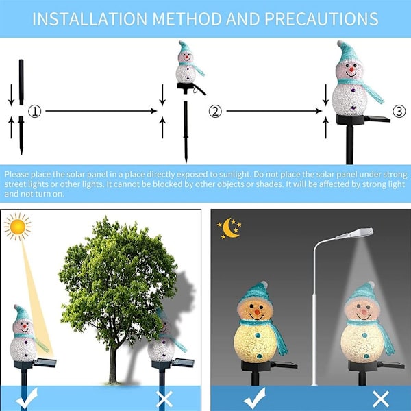 2-pack solcells drivna snögubbe lampor, trädgård snögubbe dekoration blå KLB